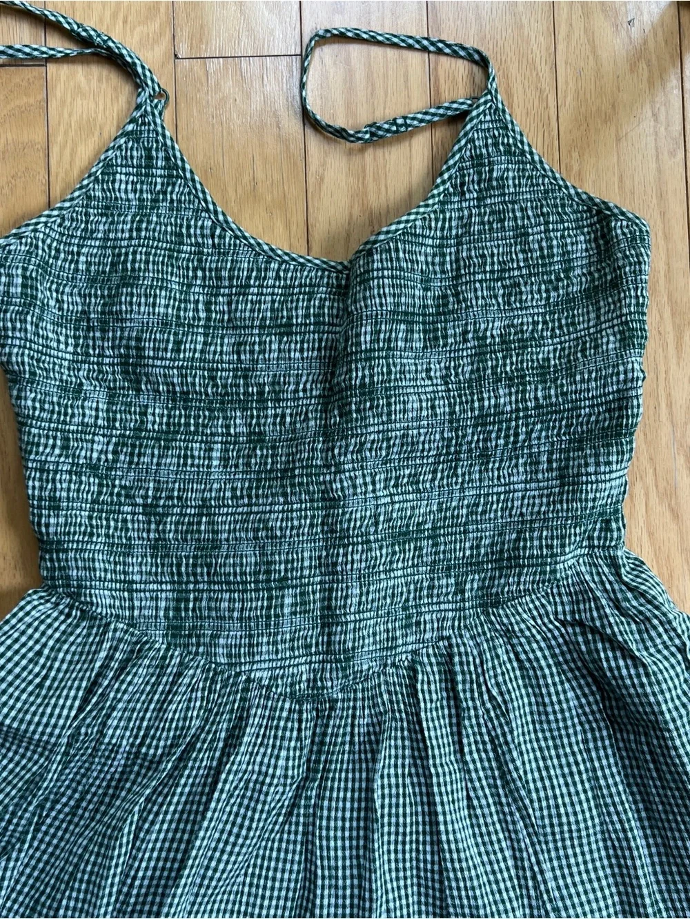 aerie At the Barre Green Gingham Maxi Dress with Smocked Bodice - Picture 2 of 7